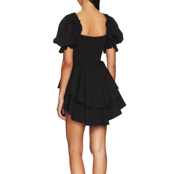 NEW $286 SELKIE Black Lace Up Ruffle Ballon Sleeve Corset Party Mini Dress XS - Picture 3 of 3